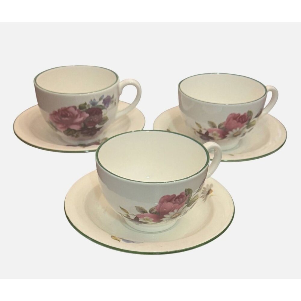 Bone China Formalities By Baum Bros. Floral Teacup & Saucer Set Of 3 Made In Eng